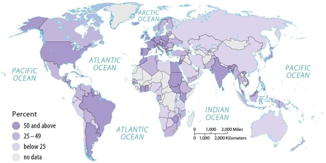 <strong>Figure 9.8.4 Which of the following countries has the highest debt as a percentage of GNI?</strong> A) United States B) Canada C) Russia D) China E) Australia