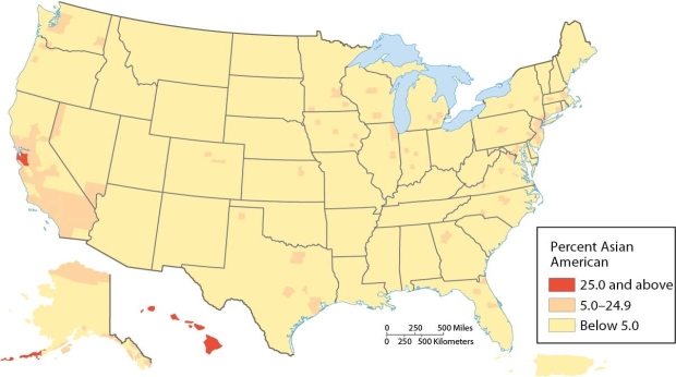 <strong> By evaluating this map, we can surmise that the Asian American population in Texas is</strong> A) fairly evenly dispersed in the state's rural communities. B) more concentrated in the northern part of the state. C) more concentrated in the urban areas in the northwest and southwest. D) more concentrated in the urban areas in the northeast and southeast. E) migrating to other states such as California.