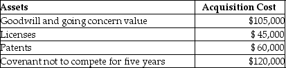 On January 1,2016,Charlie Corporation acquires all of the net assets of Rocky Corporation for $2,000,000.The following intangible assets are included in the purchase agreement: What is the total amount of amortization allowed in 2016?