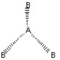 <strong>Which of the following pictures best illustrates a planar triangle shape for the fictional molecule AB<sub>3 </sub>?</strong> A) B) C) D)
