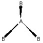 <strong>Which of the following pictures best illustrates a planar triangle shape for the fictional molecule AB<sub>3 </sub>?</strong> A) B) C) D)