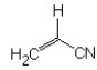 Properly connect three monomeric acrylonitrile units (the structure of acrylonitrile is provided below)to make a short segment of the polymer polyacrylonitrile.