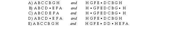 Given a chromosome with the gene order, A B C D • E F G H, and an inverted chromosome with this gene order, A F E • D C B G H, which of the following recombinant chromosomes would result from a crossover between C and D?