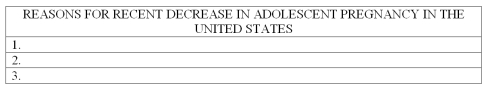 List three reasons why rates of adolescent pregnancy have dropped in the United States during the 1990s.