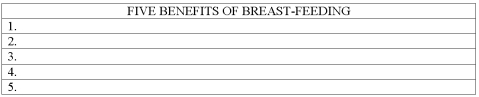 List at least five benefits of breast-feeding.   