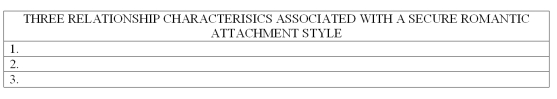 List three relationship characteristics in adults that are associated with secure attachment styles with a romantic partner.