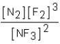 <strong>Which of the following would be the equilibrium expression for the system given below? N<sub>2</sub>(g)+ 3F<sub>2</sub>(g) 2NF<sub>3</sub>(g)</strong> A) B) C) D)