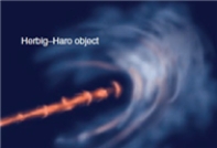 <strong>In the Herbig-Haro object shown above, the Herbig-Haro is the ___________.  </strong> A)red jet B)white/blue colored interstellar medium the red jet runs into C)dusty disk containing a newborn star and the red jet D)All of these choices are correct. <div style=padding-top: 35px> 