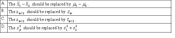 Assuming that all necessary conditions are met, what needs to be changed in the formula so that we can use it to construct a confidence interval estimate for the difference of two population means when the population variances are assumed to be equal?