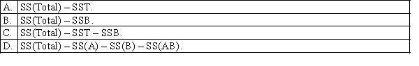 In the randomised block design ANOVA, the sum of squares for error equals: