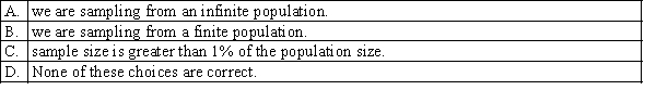 The finite population correction factor should not be used when: