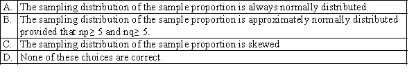 Which of the following best describes the sampling distribution of the sample proportion?