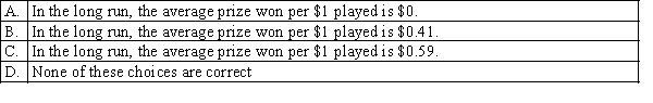 The lottery commission has designed a new instant lottery game. Players pay $1.00 to scratch a ticket, where the prize won, X, (measured in $) has the following discrete probability distribution : Which of the following best describes the expected value of X ?
