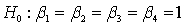 <strong>In testing the validity of a multiple regression model in which there are four independent variables, the null hypothesis is:</strong> A) . B) . C) . D) .