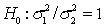The test statistic employed to test is , which is F-distributed with degrees of freedom, provided that the two populations are F-distributed.
