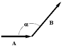 <strong>If \overrightarrow { \mathrm { A } } = 10, \vec { B } = 15,and \alpha = 130 \degree ,determine the scalar product of the two vectors shown. </strong> A)+96 B)-96 C)+51 D)-51 E)-35