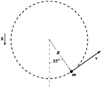 <strong>A 4.0-kg mass attached to the end of a string swings in a vertical circle of radius 2.0 m.When the string makes an angle of 35 \degree with the vertical as shown,the speed of the mass is 5.0 m/s.At this instant what is the magnitude of the force the string exerts on the mass? </strong> A)50 N B)82 N C)89 N D)11 N E)61 N