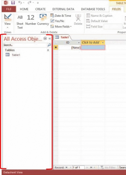 -In the accompanying figure, the red brackets designate which element of the Access 2013 window?