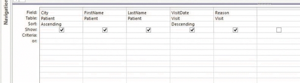 In the accompanying figure, the sort order for the VisitDate field is descending. ____________________