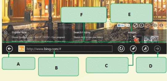 <strong> You would use the tool denoted by box ____ in the accompanying figure to save a webpage on the Windows 8 Start screen.</strong> A) A B) B C) C D) D