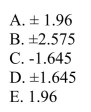 Suppose that you are conducting a two tailed test about a proportion at the 0.01 level of significance.The correct critical value(s) to be used in drawing a conclusion is (are)