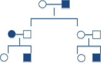 Fill in the following pedigree chart for hemophilia,giving genotypes of each individual.Circles are females and squares are males.Filled circles or squares indicate individuals with hemophilia.Give the genotypes as either XX,XY,XX,XY,XX,X?,or X?,where the underline (X)indicates a chromosome with the color-blindness allele and ? indicates an unknown allele.