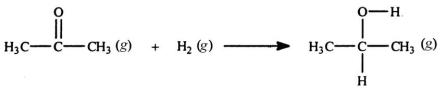 <strong>Acetone can be easily converted to isopropyl alcohol by addition of hydrogen to the carbon-oxygen double bond.Calculate the enthalpy of reaction using the bond energies given. </strong> A)-484 kJ B)-366 kJ C)-48 kJ D)+48 kJ E)+366 kJ