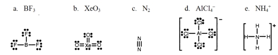 <strong>Which one of the following Lewis structures is definitely incorrect?  </strong> A)a B)b C)c D)d E)e <div style=padding-top: 35px> 