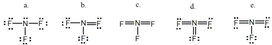 Select the correct Lewis structure for nitrogen trifluoride,NF<sub>3</sub>.