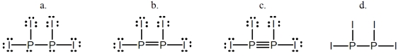 Select the best Lewis structure for P<sub>2</sub>I<sub>4</sub>.