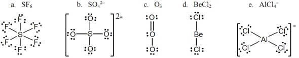 <strong>In which one of the following structures does the central atom have a formal charge of +2?  </strong> A)a B)b C)c D)d E)e <div style=padding-top: 35px> 