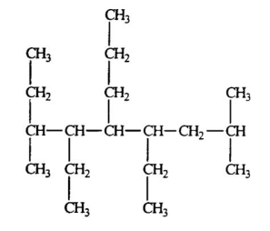 <strong>Select the correct name for the following compound. </strong> A)1,2-diethyl-1-methyl-3-propyl-4-isobutylhexane B)1,6,6-trimethyl-1,2,4-triethyl-3-propylhexane C)1,1,6-trimethyl-3,5,6-triethyl-4-propylhexane D)4,6-diethyl-2,7-dimethyl-5-propylnonane E)3,5-diethyl-1,1,6-trimethyl-4-propyloctane
