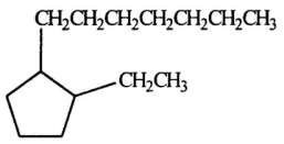 <strong>Select the correct name for the following compound. </strong> A)ortho-ethylheptylcyclopentane B)meta-ethylheptylcyclopentane C)1-ethyl-2-heptylcyclopentane D)ethylcyclopentylheptane E)ortho-ethylheptylbenzene