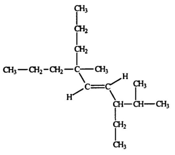 <strong>Select the correct name for the following compound. </strong> A)cis-3-ethyl-2,6-dimethyl-6-propyl-4-nonene B)trans-3-ethyl-2,6-dimethyl-6-propyl-4-nonene C)cis-7-ethyl-4,8-dimethyl-4-propyl-5-nonene D)trans-7-ethyl-4,8-dimethyl-4-propyl-5-nonene E)None of these choices is correct.