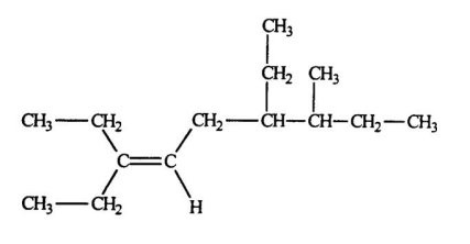 <strong>Select the correct name for the following compound. </strong> A)cis-2,5-diethyl-6-methyl-3-nonene B)2,5-diethyl-6-methyl-3-nonene C)cis-4,6-diethyl-3-methyl-6-nonene D)4,6-diethyl-3-methyl-6-nonene E)trans-2,5-diethyl-6-methyl-3-nonene