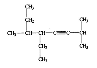 <strong>Select the correct name for the following compound. </strong> A)4-ethyl-1,1,5-trimethyl-2-heptyne B)4,5-diethyl-1,1-dimethyl-2-heptyne C)5-ethyl-2,6-dimethyl-3-octene D)3-ethyl-3,7-dimethyl-5-octyne E)5-ethyl-2,6-dimethyl-3-octyne