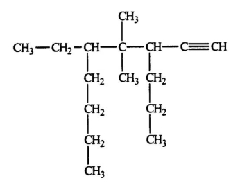 <strong>Select the correct name for the following compound. </strong> A)5-butyl-4,4-dimethyl-3-propyl-1-heptene B)5-ethyl-4-4-dimethyl-3-propyl-1-nonyne C)5-ethyl-6-6-dimethyl-7-propyl-8-nonyne D)4,6-diethyl-5-5-dimethyl-4-decyne E)5-ethyl-4-4-dimethyl-3-propyl-1-nonene