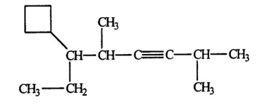 <strong>Select the correct name for the following compound. </strong> A)2,5-dimethyl-3-octyne-6-cyclobutane B)4-cyclobutyl-1-isopropyl-3-methyl-1-hexyne C)3-cyclobutyl-4,7-dimethyl-5-octyne D)6-cyclobutyl-2,5-dimethyl-3-octyne E)3-cyclobutyl-4,7-dimethyl-5-octene