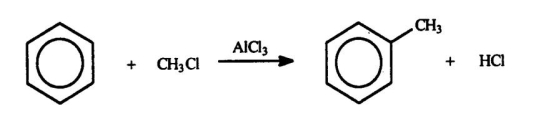 <strong>Benzene will react with chloromethane in the presence of a catalyst to produce toluene and hydrogen chloride.Select the correct reaction type for the process. </strong> A)addition B)elimination C)substitution D)oxidation E)reduction