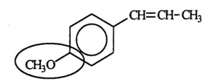 <strong>Anethole,a derivative of anise,is used in flavoring and as perfume in soap and toothpaste.Identify the functional group circled. </strong> A)aldehyde B)ketone C)alcohol D)ester E)ether