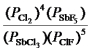 <strong>What is the mass-action expression,Q<sub>p</sub>,for the following reaction? SbF<sub>5</sub>(g)+ 4Cl<sub>2</sub>(g) SbCl<sub>3</sub>(g)+ 5ClF(g)</strong> A) B) C) D) E)None of these is the correct mass-action expression.