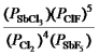 <strong>What is the mass-action expression,Q<sub>p</sub>,for the following reaction? SbF<sub>5</sub>(g)+ 4Cl<sub>2</sub>(g) SbCl<sub>3</sub>(g)+ 5ClF(g)</strong> A) B) C) D) E)None of these is the correct mass-action expression.