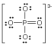 In the following Lewis structure for phosphate, phosphorus has a formal charge of ____ and an oxidation number of ____.  