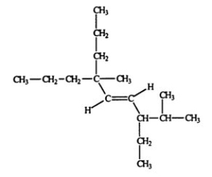 <strong>Select the correct name for the following compound.  </strong> A) cis-3-ethyl-2,6-dimethyl-6-propyl-4-nonene B) trans-3-ethyl-2,6-dimethyl-6-propyl-4-nonene C) cis-7-ethyl-4,8-dimethyl-4-propyl-5-nonene D) trans-7-ethyl-4,8-dimethyl-4-propyl-5-nonene E) none of the above <div style=padding-top: 35px> 