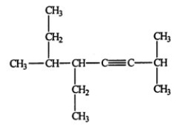 <strong>Select the correct name for the following compound.  </strong> A) 4-ethyl-1,1,5-trimethyl-2-heptyne B) 4,5-diethyl-1,1-dimethyl-2-heptyne C) 5-ethyl-2,6-dimethyl-3-octene D) 3-ethyl-3,7-dimethyl-5-octyne E) 5-ethyl-2,6-dimethyl-3-octyne <div style=padding-top: 35px> 