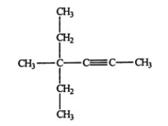 <strong>Select the correct name for the following compound.  </strong> A) 4-4-diethyl-2-pentyne B) 2,2-diethyl-3-pentyne C) 2-ethyl-2-methyl-4-hexyne D) 4-ethyl-4-methyl-2-hexyne E) 2-ethyl-2-methyl-4-hexene <div style=padding-top: 35px> 