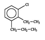 <strong>Select the correct name for the following compound.  </strong> A) 1-chloro-2-ethyl-3-propylcyclohexane B) 1-chloro-2-ethyl-3-propylcyclohexene C) 1-chloro-ortho-ethylpropylbenzene D) 1-chloro-meta-ethylpropylbenzene E) 1-chloro-2-ethyl-3-propylbenzene <div style=padding-top: 35px> 