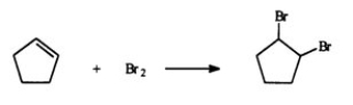 <strong>The reaction of bromine with an alkene such as cyclopentene is a good laboratory test for the presence of a double bond in a compound. What type of reaction is it?  </strong> A) addition B) elimination C) substitution D) displacement E) reduction <div style=padding-top: 35px> 