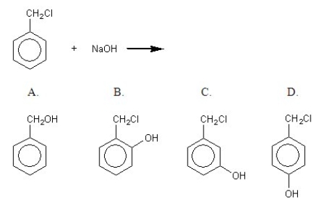 Identify the principal organic product when benzyl chloride reacts with aqueous sodium hydroxide.