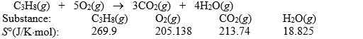 <strong>Calculate <font face=symbol></font>S° for the combustion of propane. </strong> A) -100.9 J/K B) -72.5 J/K C) 72.5 J/K D) 100.9 J/K E) 877.5 J/K